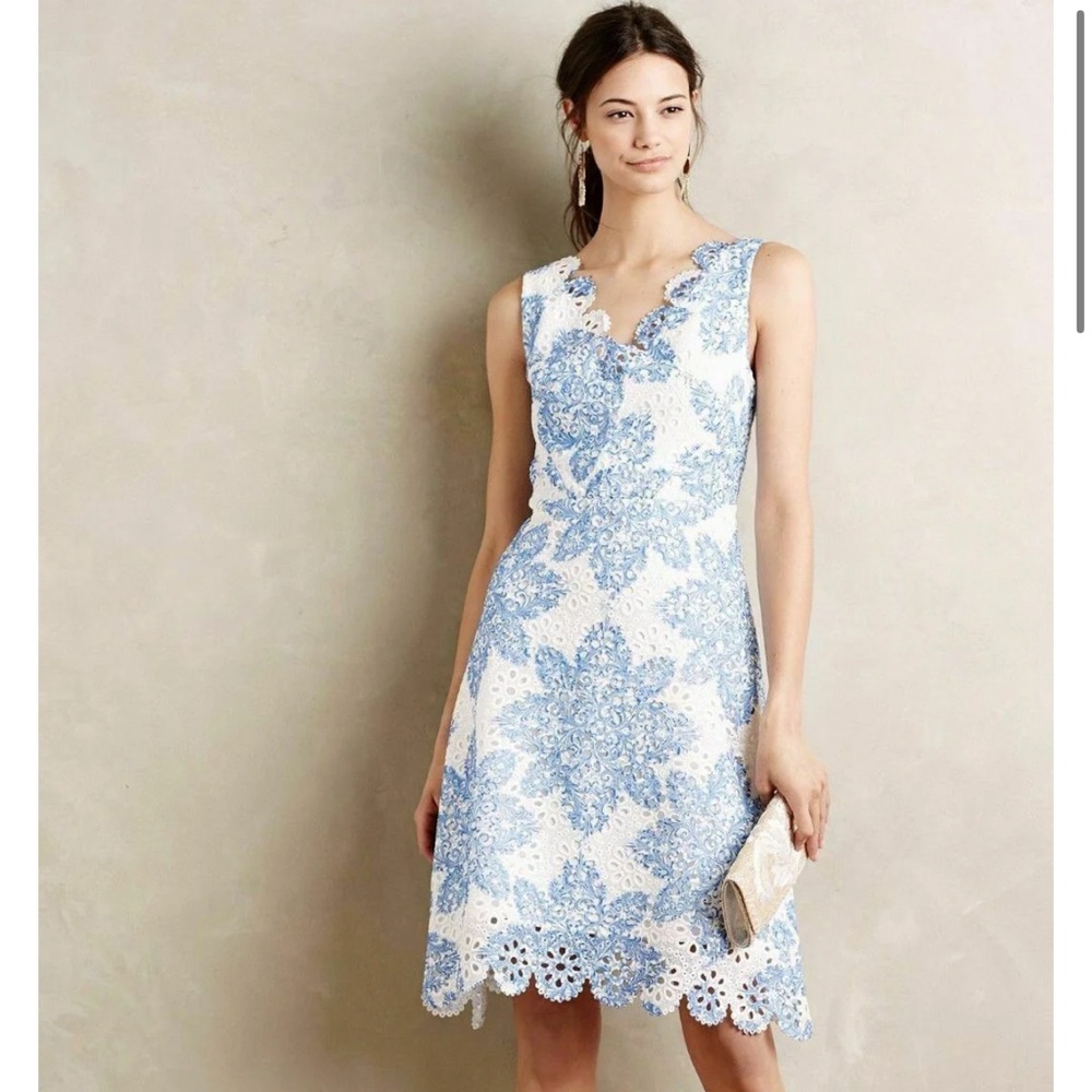 Anthropologie Eva Franco blue scalloped dress size 12